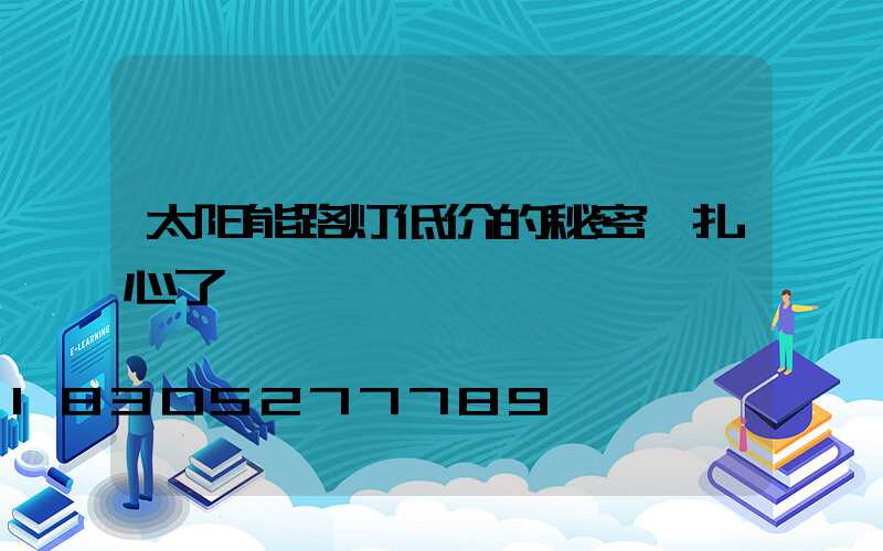 太阳能路灯低价的秘密,扎心了